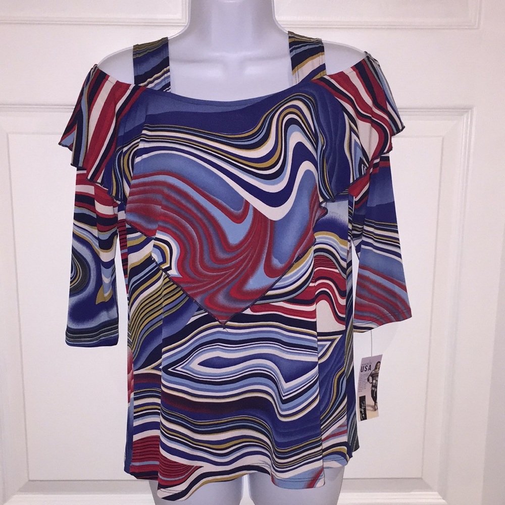 Fashque Studio Ladies Cold Shoulder 3/4 Sleeve Tunic Top Size Small